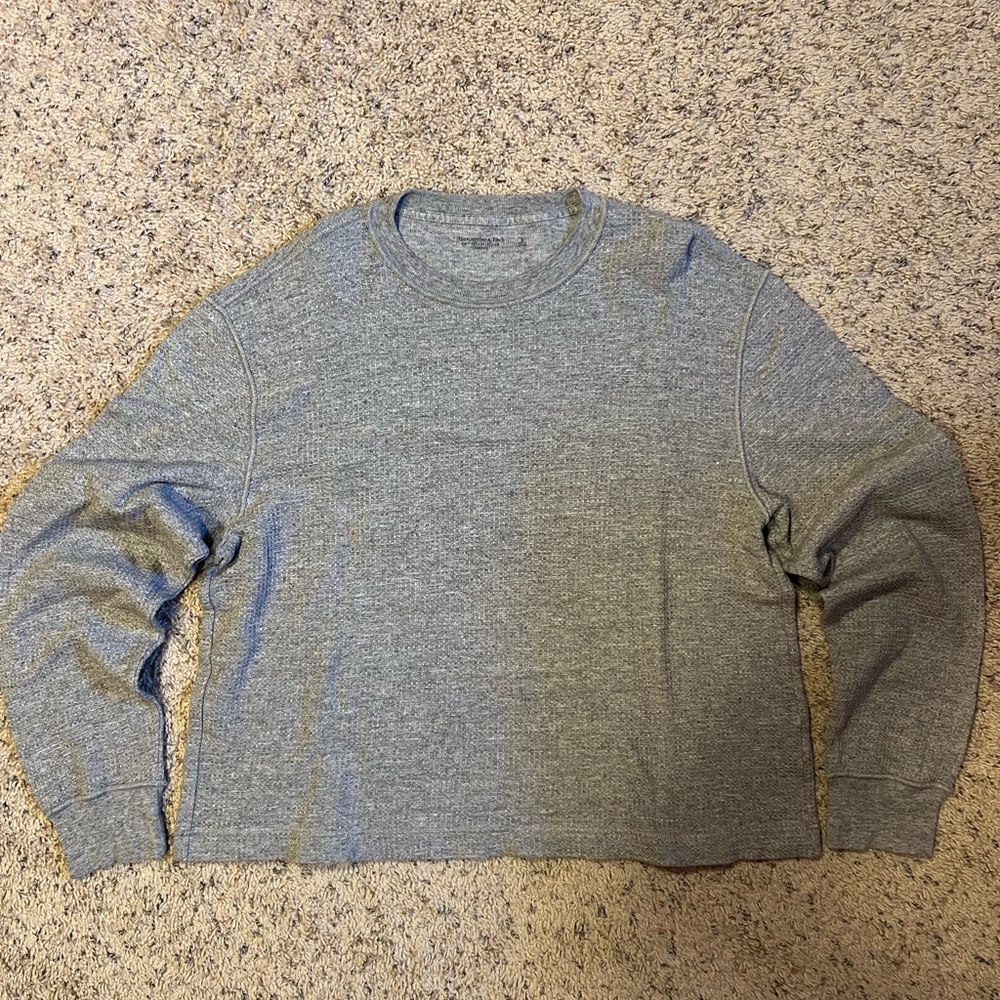 Abercrombie Long-Sleeve Grid Waffle Cropped Heather Gray Tee